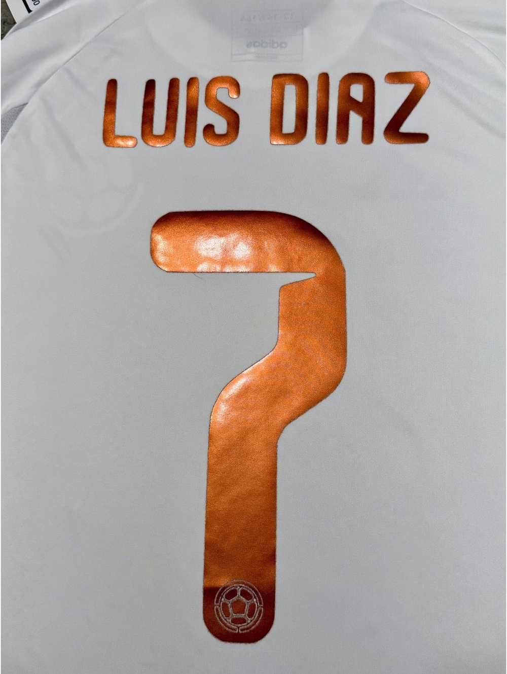 Colombia Luis Diaz #7 Adidas White and Copper details Small
